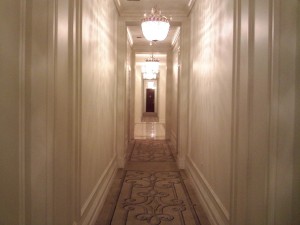 This is a long hallway in The Plaza in NYC.